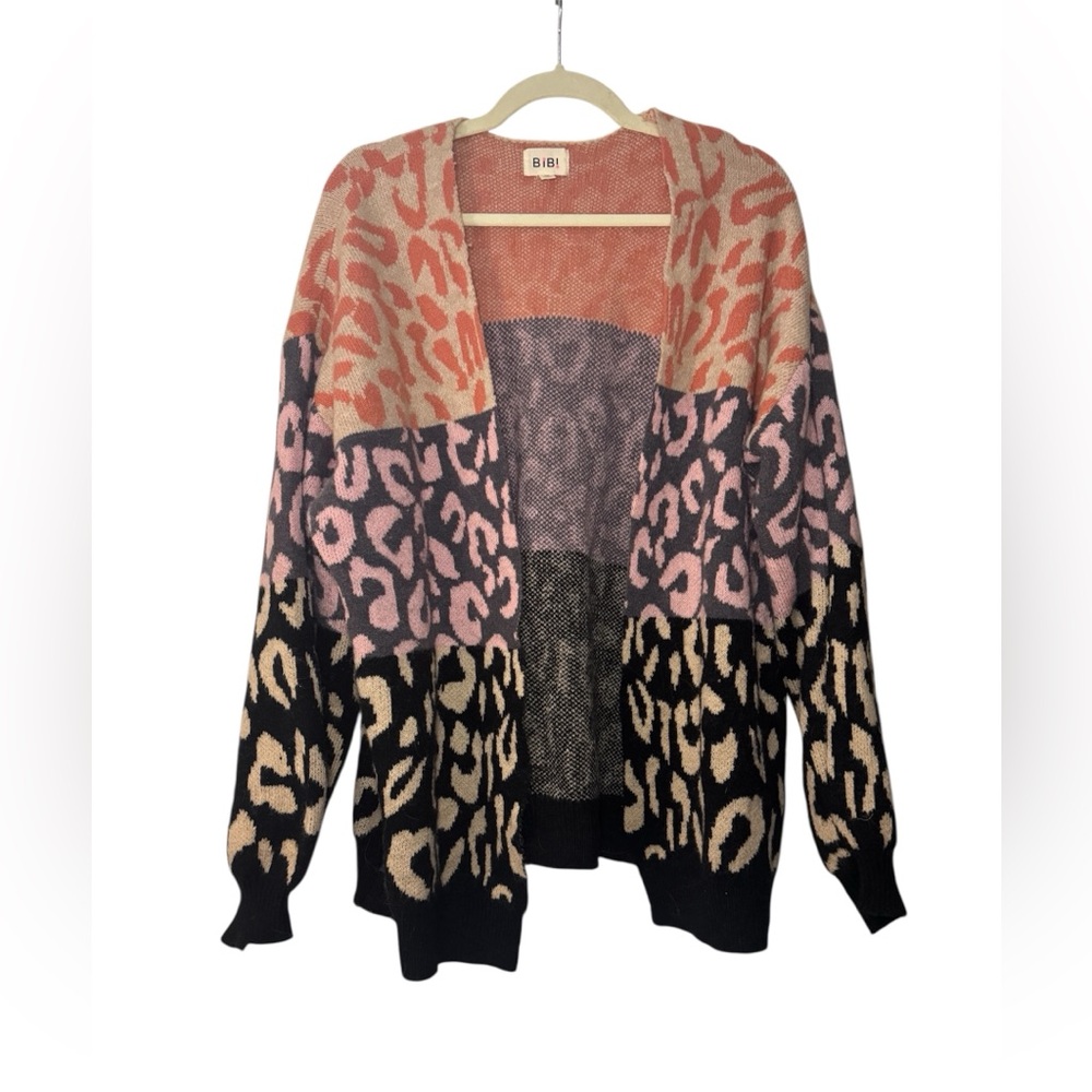 BiBi Women's Colorblock Leopard Cardigan - Oversized